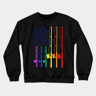 LGBT Pride Spinning Rod Fishing Pole USA Flag Crewneck Sweatshirt